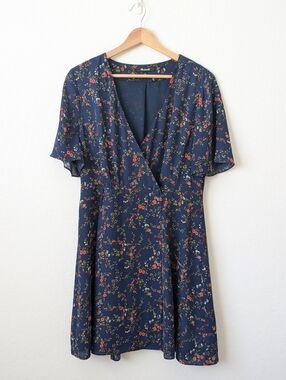 Madewell Navy Floral Wrap Short Sleeve Mini Dress Size 8